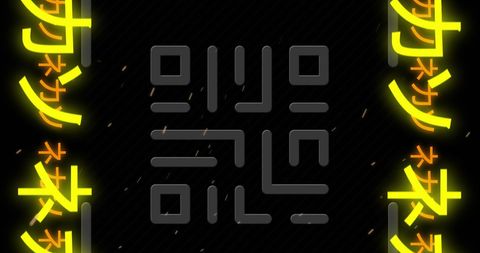 Futuristic QR Code Overlay with Neon Symbols