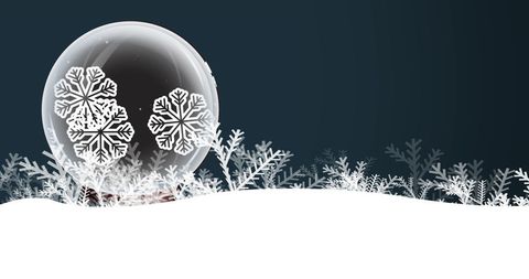 Christmas snow globe with snowflakes in winter scene