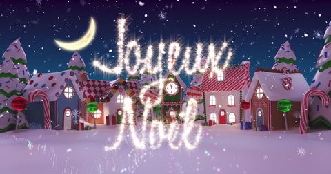 Enchanting Christmas Scene with Glittery French Greeting - Download Free Stock Images Pikwizard.com