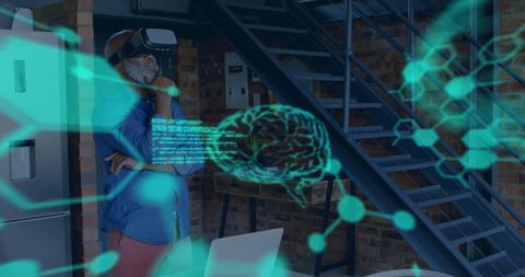 Innovative technology: man explores artificial intelligence with vr
