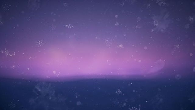 Magenta aurora stretching over dark sea horizon at twilight with snowflake bokeh
