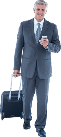 Smiling Businessman with Luggage on Transparent Background
