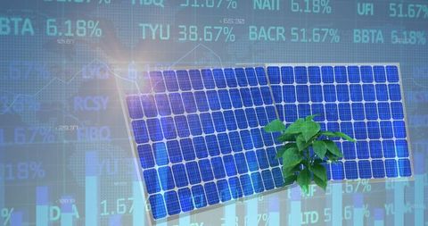 Innovative Solar Energy Concept with Financial Data Background