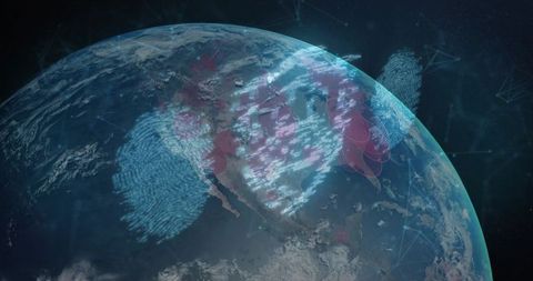 Futuristic Earth with Fingerprint and Digital Network Overlay