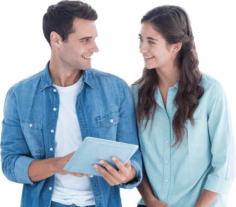 Smiling Couple Engaging with Tablet on Transparent Background - Download Free Stock Videos Pikwizard.com