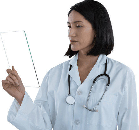 Female Doctor Holding Transparent Glass Digital Tablet
