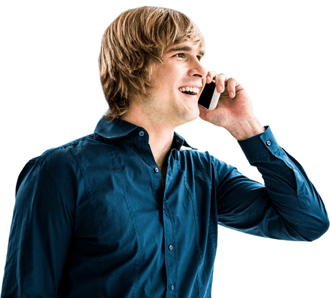 young man with stylish haircut laughing and talking on phone transparent background - Download Free Stock Videos Pikwizard.com