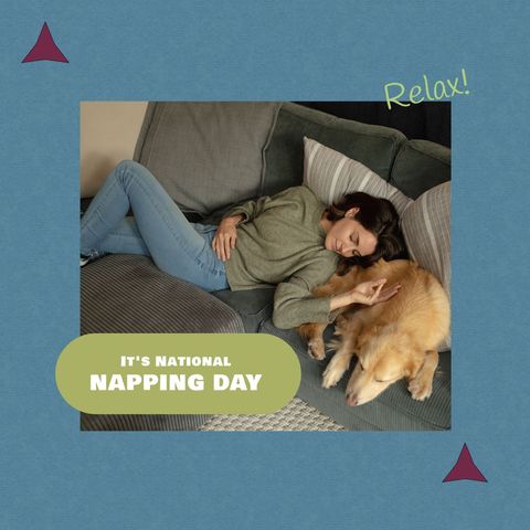 Woman Napping with Dog Celebrating National Napping Day