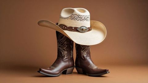 Cowboy boots and hat with western detailing in rustic style