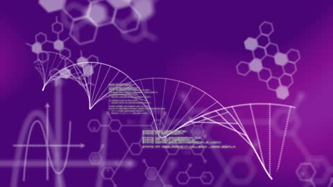 Digital DNA Strand on Purple Background with Data