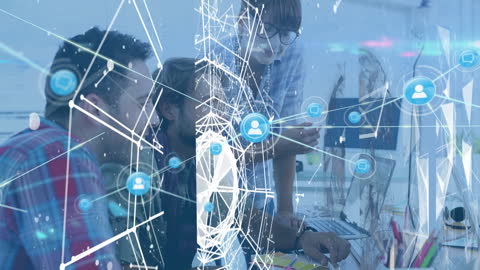 Diverse Team Collaborating in Futuristic Digital Environment