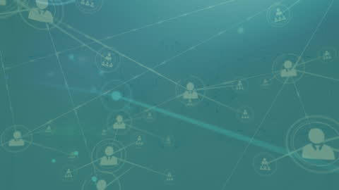 Abstract Network Communication with Profile Icons and Flying Dots