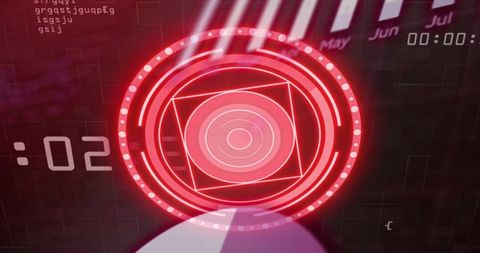 Red futuristic hud reticle projecting concentric rings, tilted square, holographic interface