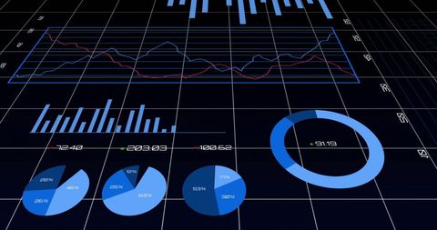 Analyzing Financial Data with Dynamic Graphs and Charts on Dark Background - Download Free Stock Images Pikwizard.com