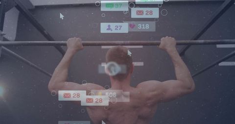 Athlete Exercising on Pull Bar with Digital Tech Overlays