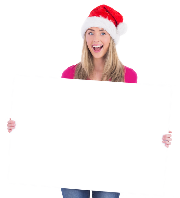 Smiling Festive Blonde Holding Transparent Blank Poster - Download Free Stock Videos Pikwizard.com