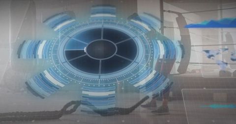 Female athlete using battle ropes with blue hud overlay for hiit strength training