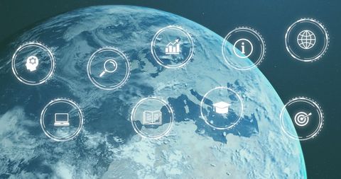 Digital Networking Icons Over Globe Illustrating Global Connectivity - Download Free Stock Images Pikwizard.com