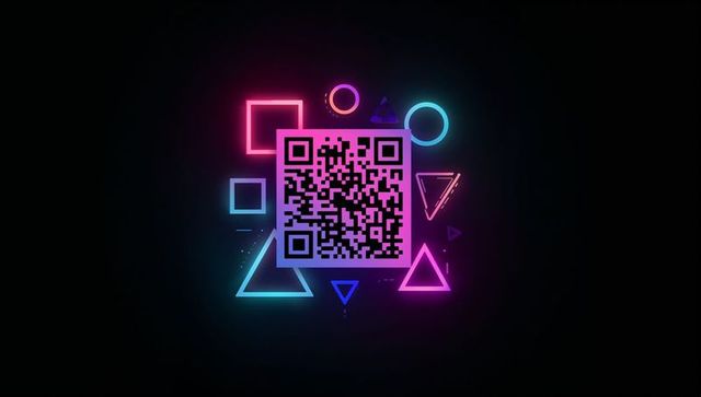 Futuristic neon qr code with geometric shapes