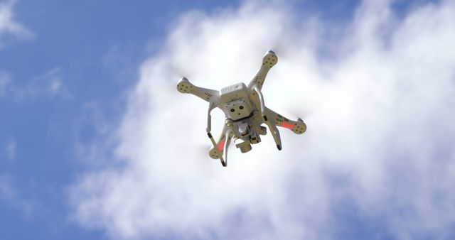 A drone flying in the sky during a sunny day