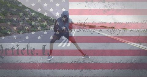 Patriotic Motivation: Man Stretching on an Open Road