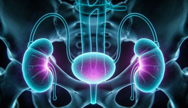 3D Rendered Urinary System Highlighting Bilateral Kidneys Ureters Bladder and Vessels