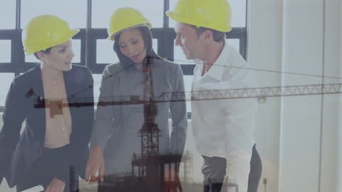 Three Engineers Collaborating with Digital Overlay