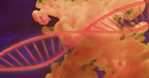 Dna strand against abstract colorful background