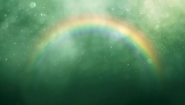 Ethereal teal rainbow arch with bokeh, droplets and lens flare for background design