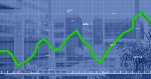 Green Financial Data Line Graph Over Cityscape Background - Download Free Stock Images Pikwizard.com