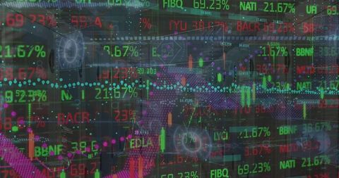 Financial traders examining market data with digital overlay