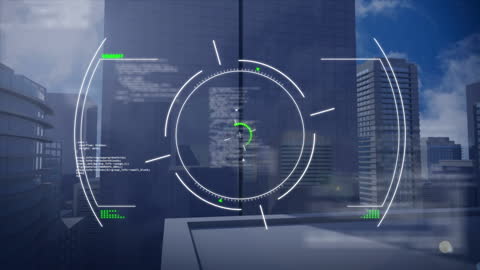 Futuristic HUD Display Overlaying Urban Skyline
