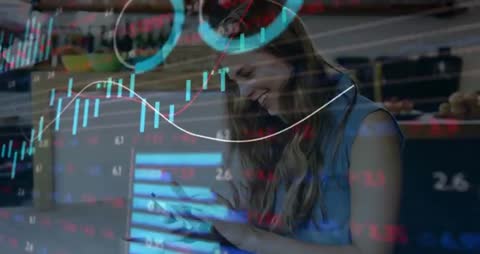 Business Professional Analyzing Market Data on Tablet in Cafe