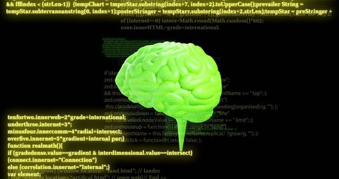 Green brain symbolizing artificial intelligence against code