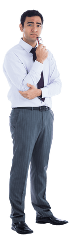 Pensive Businessman Standing with White Background
