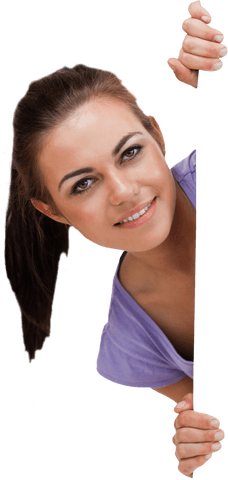 Brunette Woman Peeking Behind Transparent Blank Card - Download Free Stock Videos Pikwizard.com