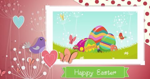 Colorful Easter Scene with Eggs and Spring Elements