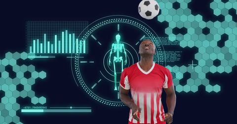 Soccer player training with futuristic digital interface technology