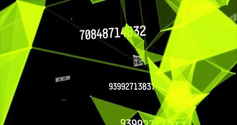 Futuristic neon wireframe in digital data space with numbers