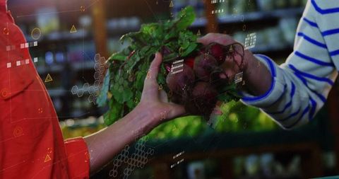Customer Buying Organic Beets at Local Market Aisle