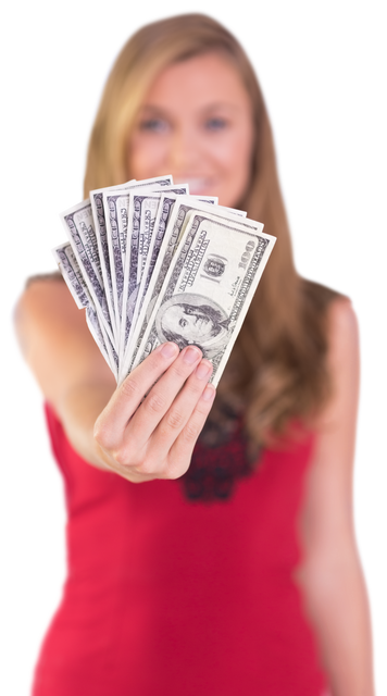 Caucasian Woman Holding Dollar Banknotes on Transparent Background, Finances Concept - Download Free Stock Videos Pikwizard.com