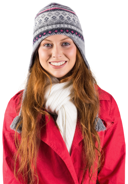 Smiling Redhead Woman Wearing Winter Clothing with Transparent Background - Download Free Stock Videos Pikwizard.com