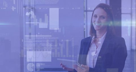 Confident Businesswoman Analyzing Data with Digital Interface - Download Free Stock Images Pikwizard.com