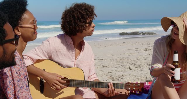 Friends Enjoying Beach Day with Music and Drinks - Download Free Stock Images Pikwizard.com