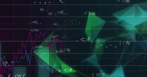 Abstract Financial Data Graphs on Digital Grid Background