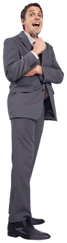 Thoughtful Businessman Holding Pen with Pondering Expression Transparent Background