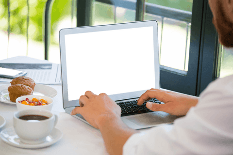 businessman in restaurant using laptop with transparent screen - Download Free Stock Videos Pikwizard.com