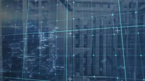 Futuristic Digital Grid Scanning Server Room Data Flow Mapped