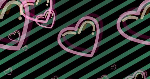Pink Hearts with Stripes on Black Abstract Background - Download Free Stock Images Pikwizard.com
