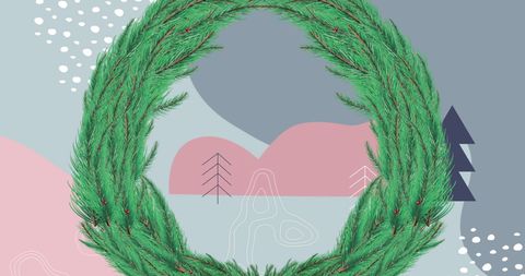 Festive Wreath Over Abstract Winter Scenery